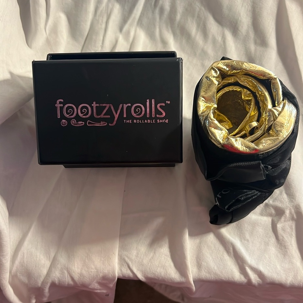 Gold Chrome Rollable Flat Ballerina Shoes & bags
